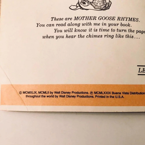 Vintage 1979 Mother Goose Rhymes Disney Read Along Book Only  No Tape - Picture 16 of 16